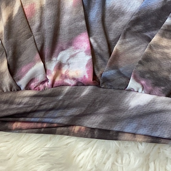 White Birch Water Color Banded Bottom Pleated Front Top - Picture 2 of 4